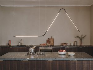 Tubs modular lighting from LedsC4 in bespoke design over kitchen counter