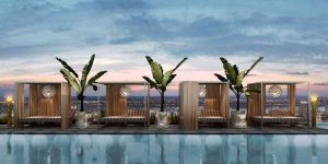 rooftop pool cabanas at Mondrian Singapore Duxton