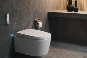 dark slate bathroom with Roca's In-Wash® Insignia shower toilet