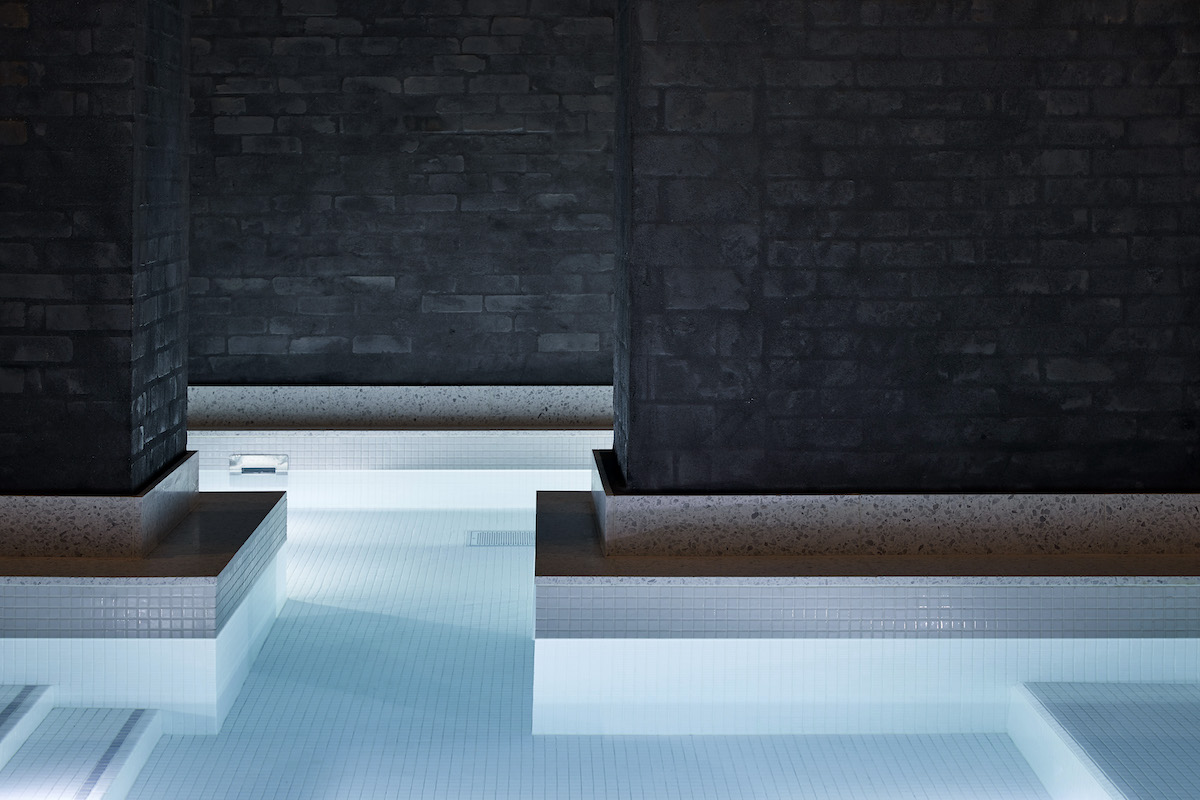 Close-up of pool and terrazzo style surface at St James' Court London Taj Hotel