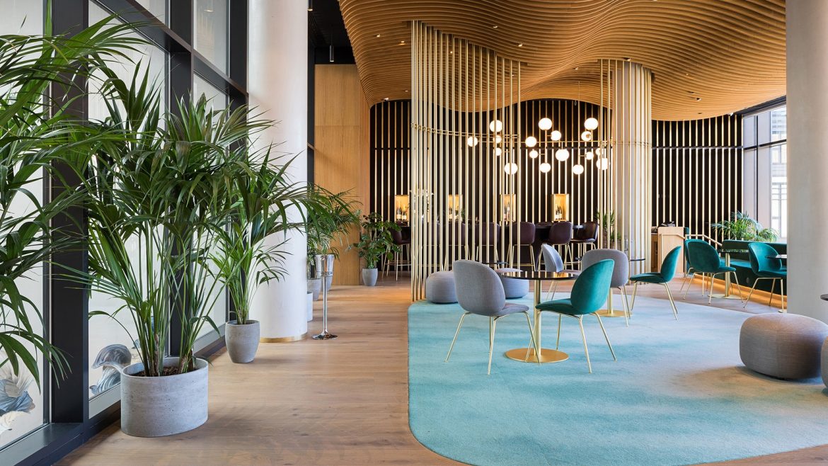 plants in white pots in lobby at westin planted by Leaflike