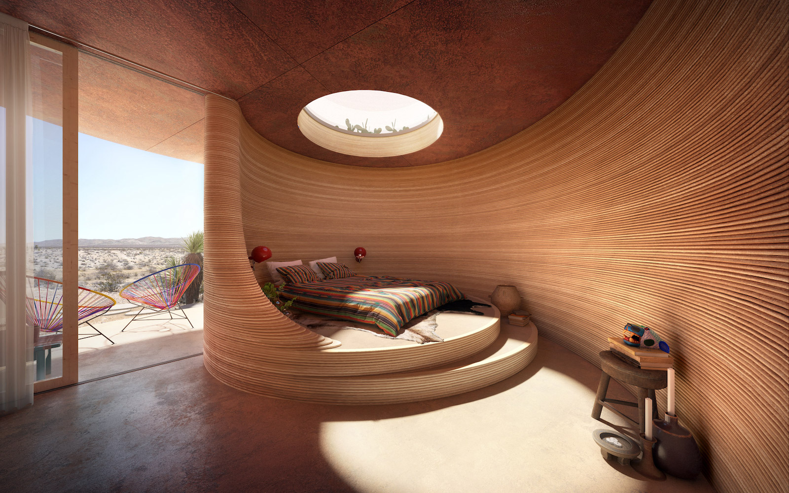 Render of guestroom - BIG and ICON transform El Cosmico into 3d printed hotel