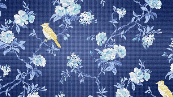 Carillon blue floral mosaidc with bird design by TREND Group