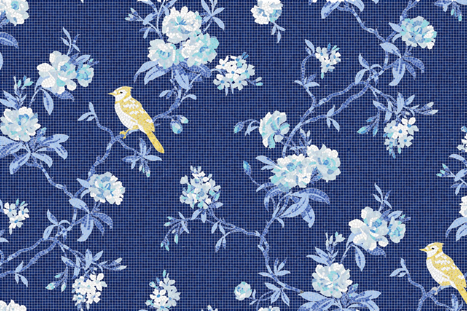Carillon blue floral mosaidc with bird design by TREND Group