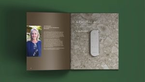 open page of Gerberit Hotel Guest Report 2023 on a green background with Jane Pendlebury