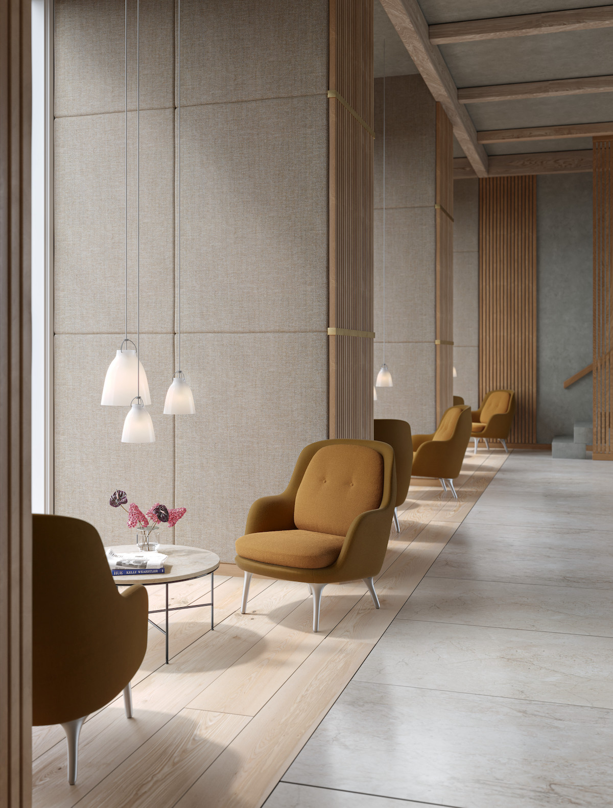 A minimalist, contemporary lobby