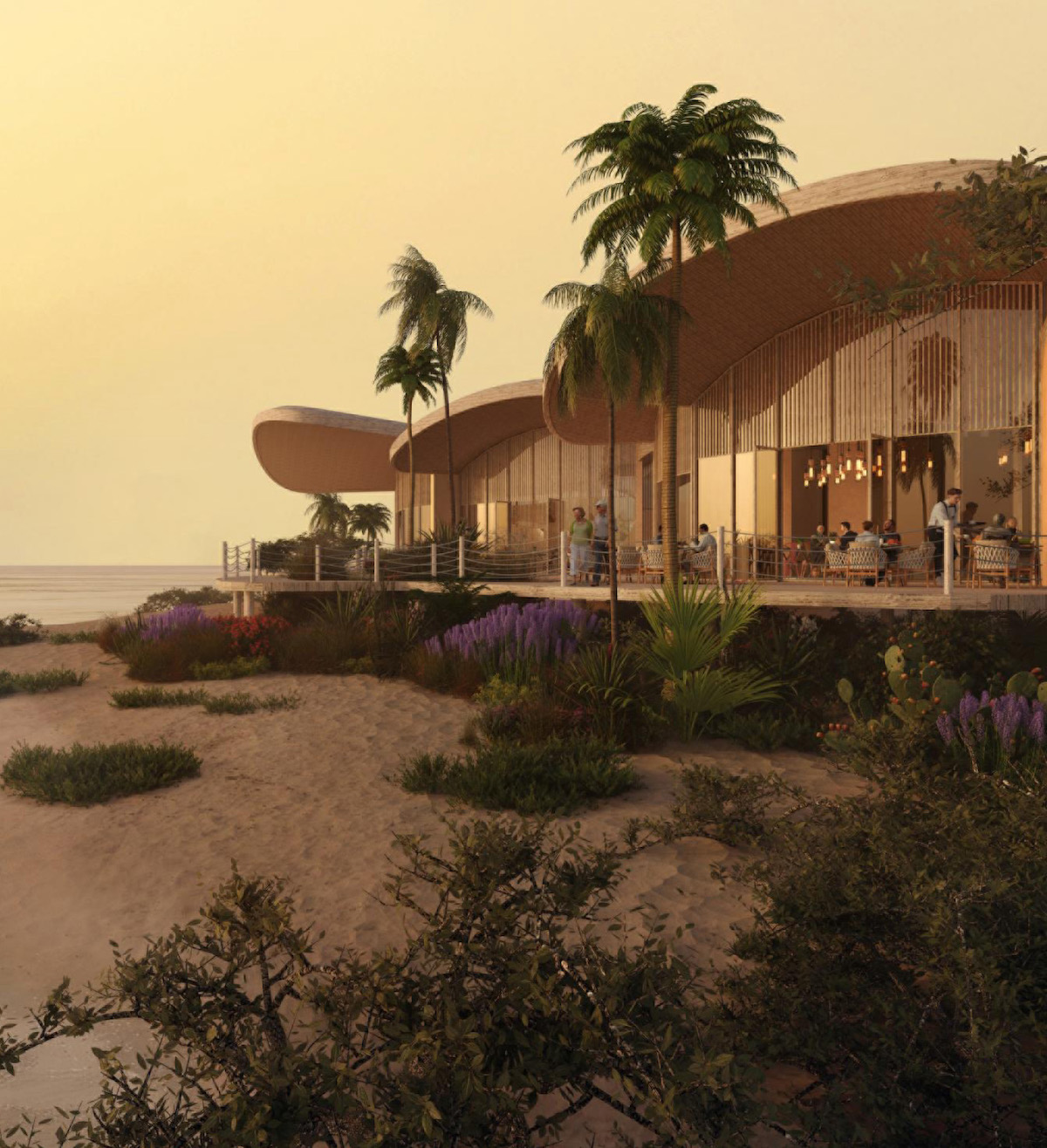Render of beach and low-level restaurant
