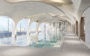 spa pool design in white organic interior by Bergman Interiors