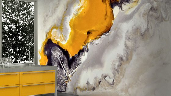 statement wall design in yellow and grey titled The flow printed by Newmor
