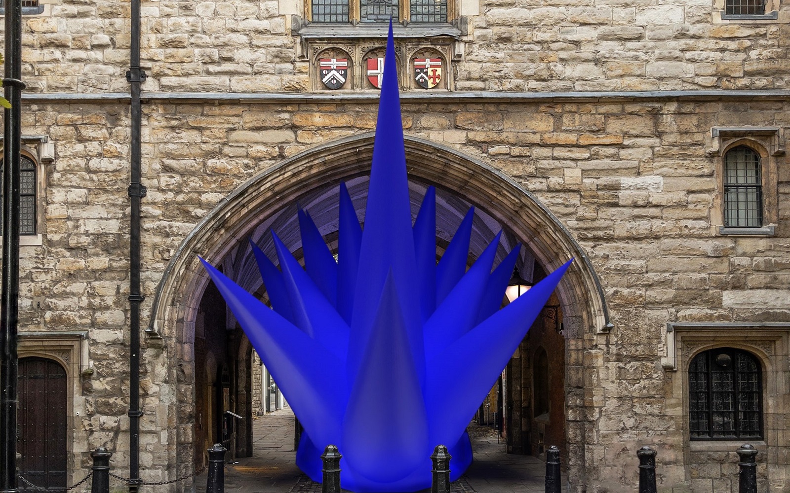 spiked blue inflatable art installation by Steve Messam for CDW 2023