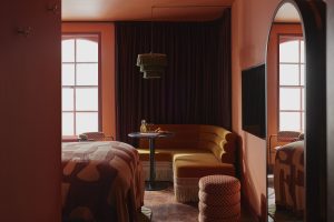patterns and rich textures and colours in the guestroom at ember locke in london