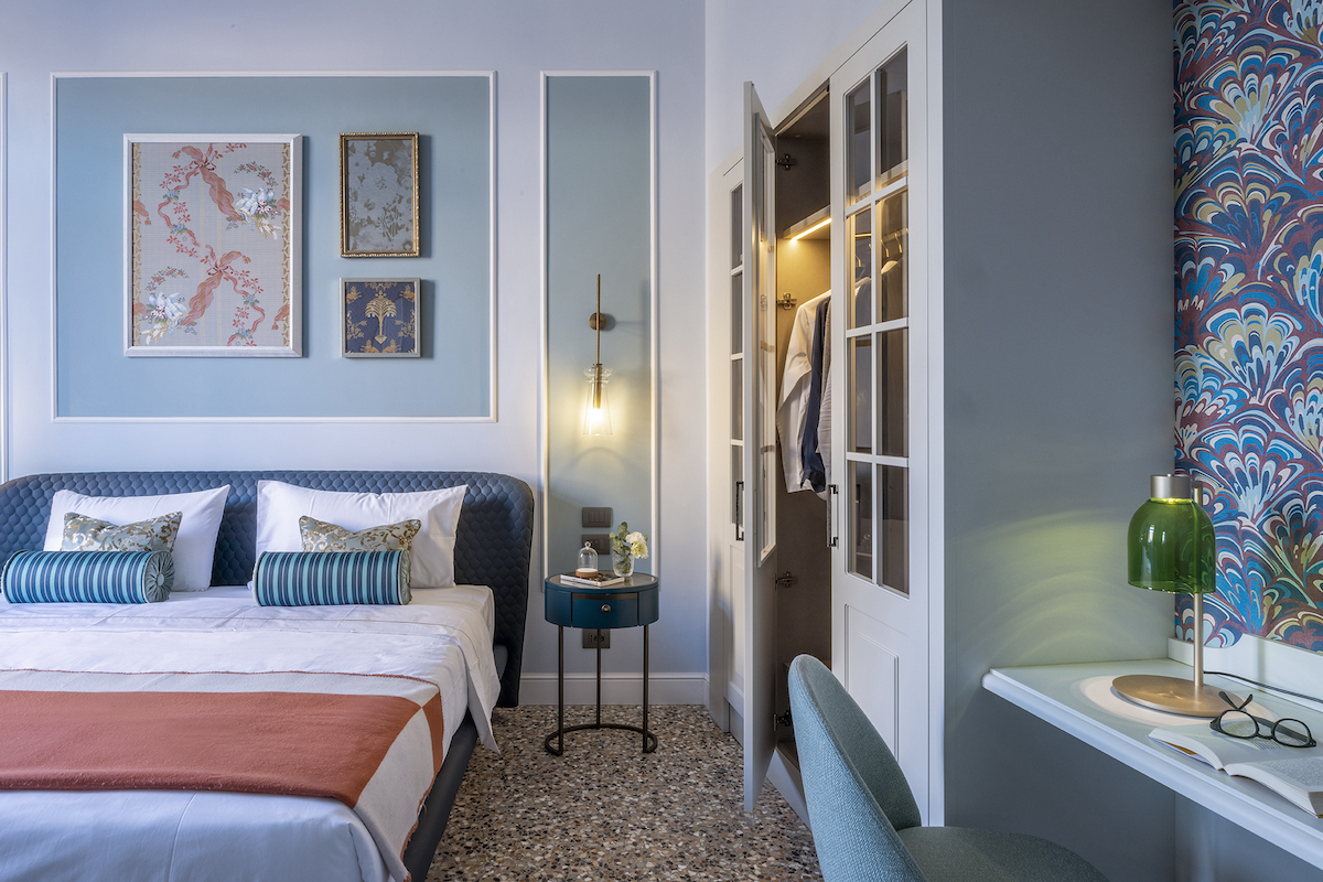Bedroom inside luxury apartment in Venice