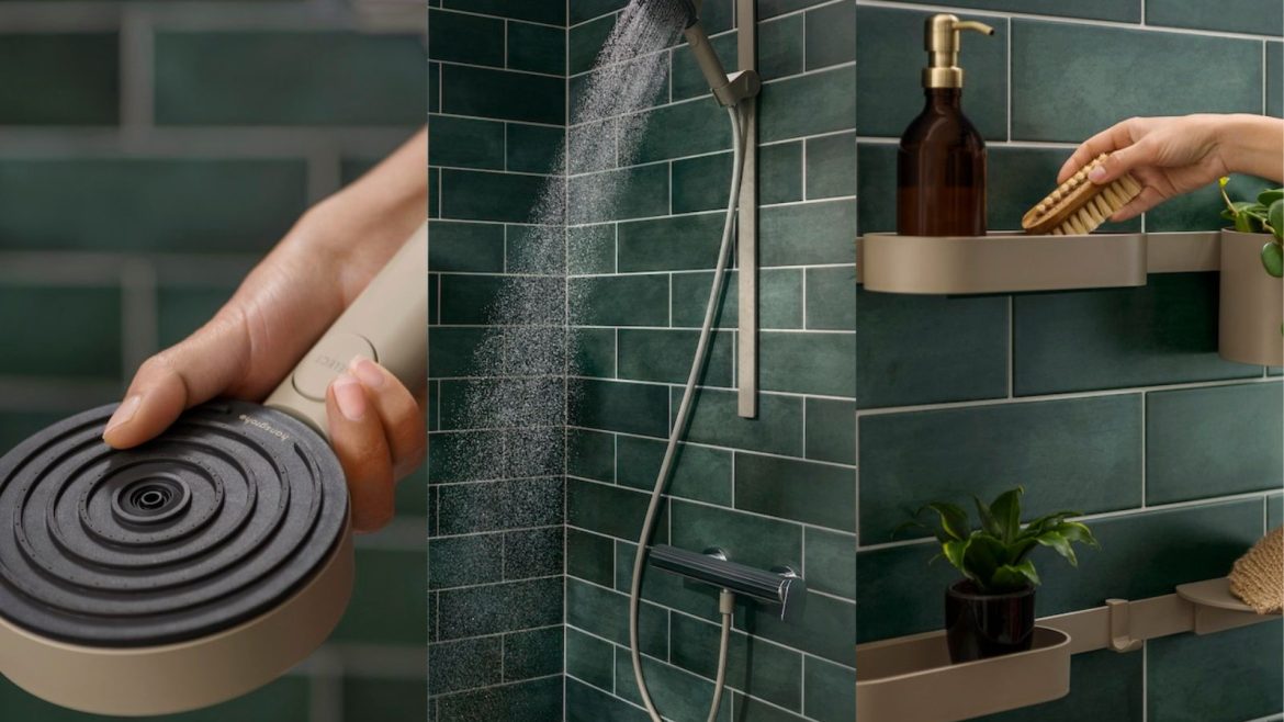 COLLAGE OF various images of hansgrohe Pulsify Planet Edition hand shower