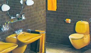 yellow bathroom designed in the 1970's by KEUCO and designer Luigi Colani