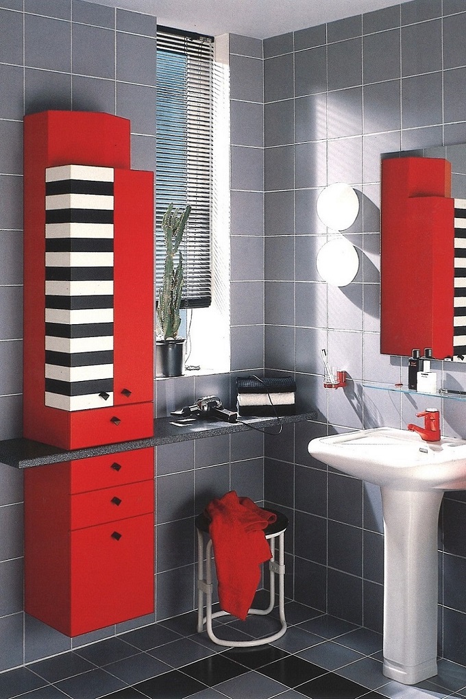 retro red, black and white bathroom furniture range sesam by KEUCO