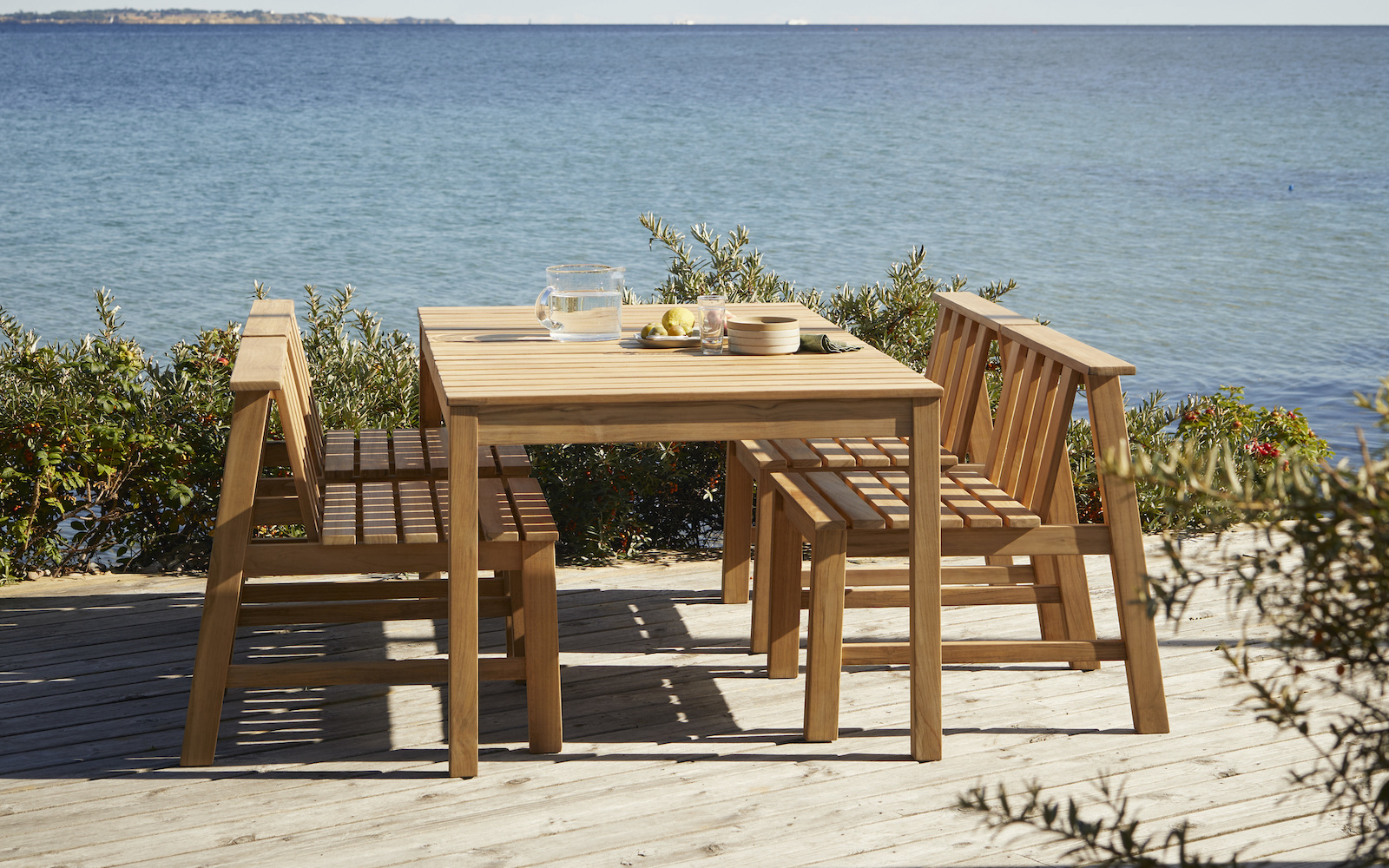Outdoor furniture overlooking sea