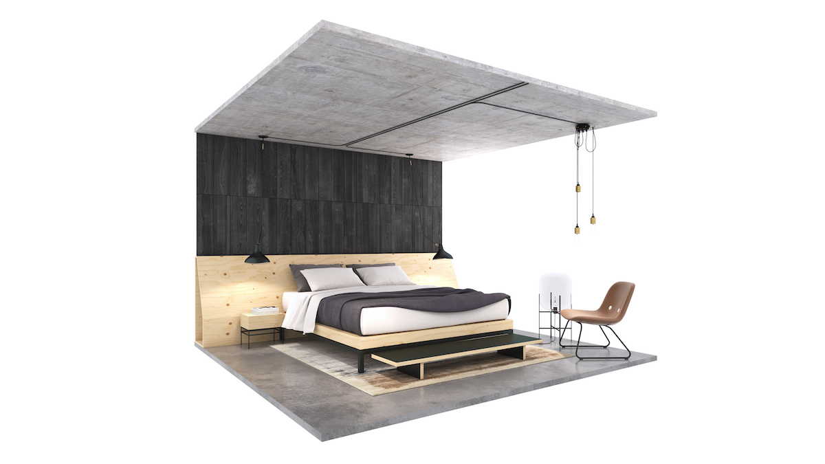 A render of a carbon-positive hotel room