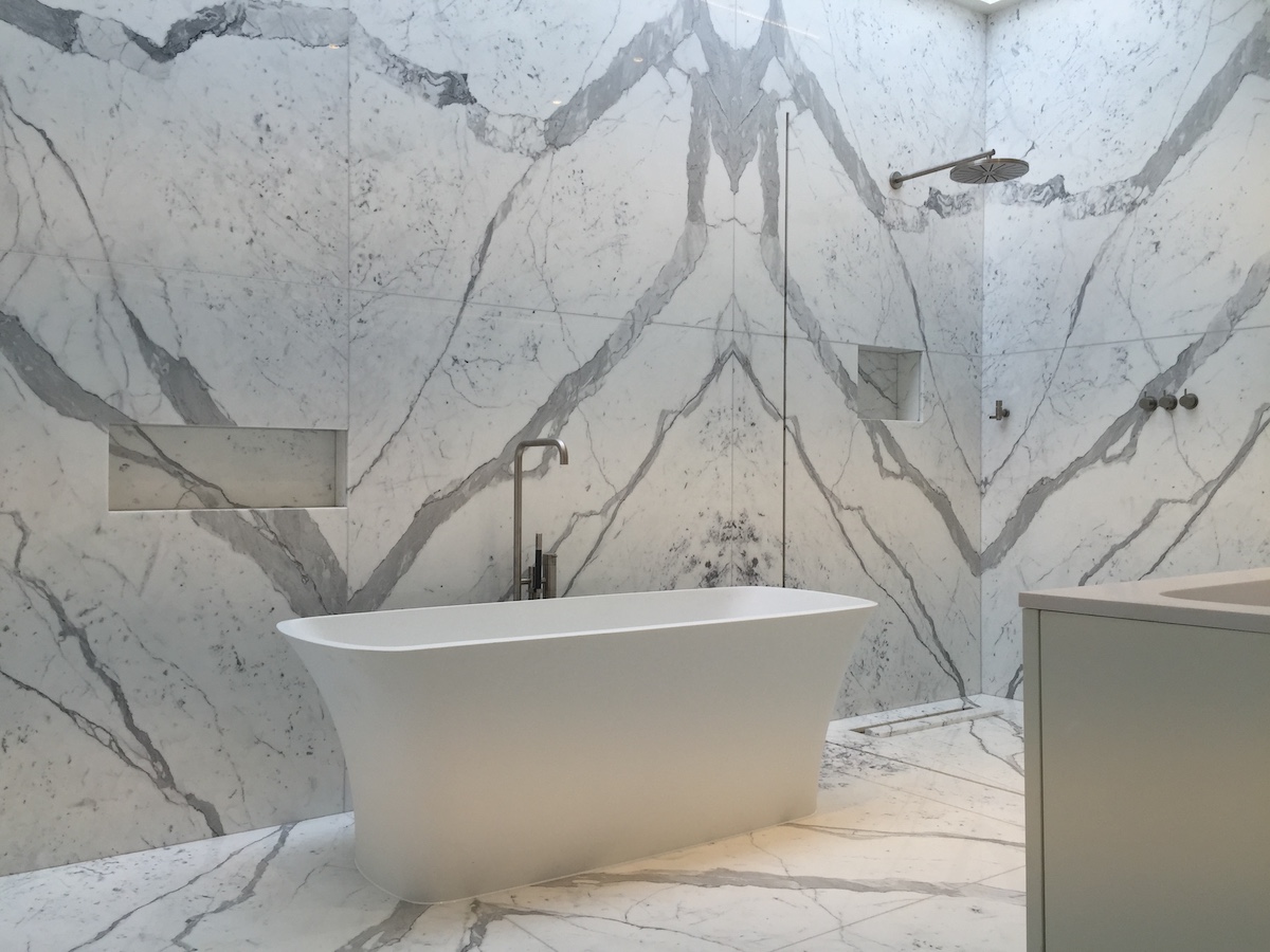 Statuario Book-Matched Bathroom marble