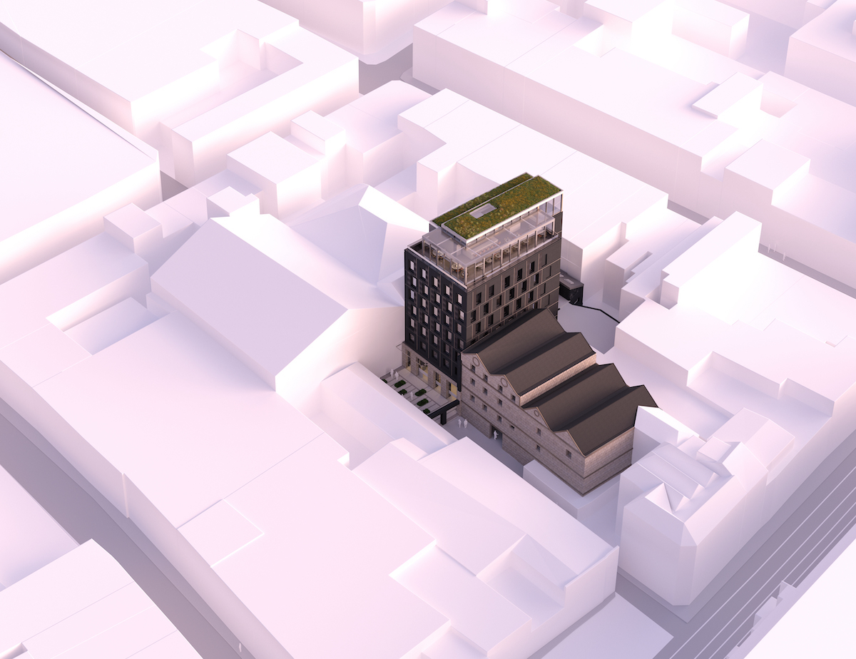3D model of hotel within the city map