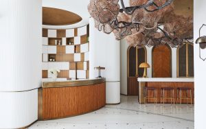 white, wood wire and stone surfaces and materials in the palais de la plage by Spinocchia Freund