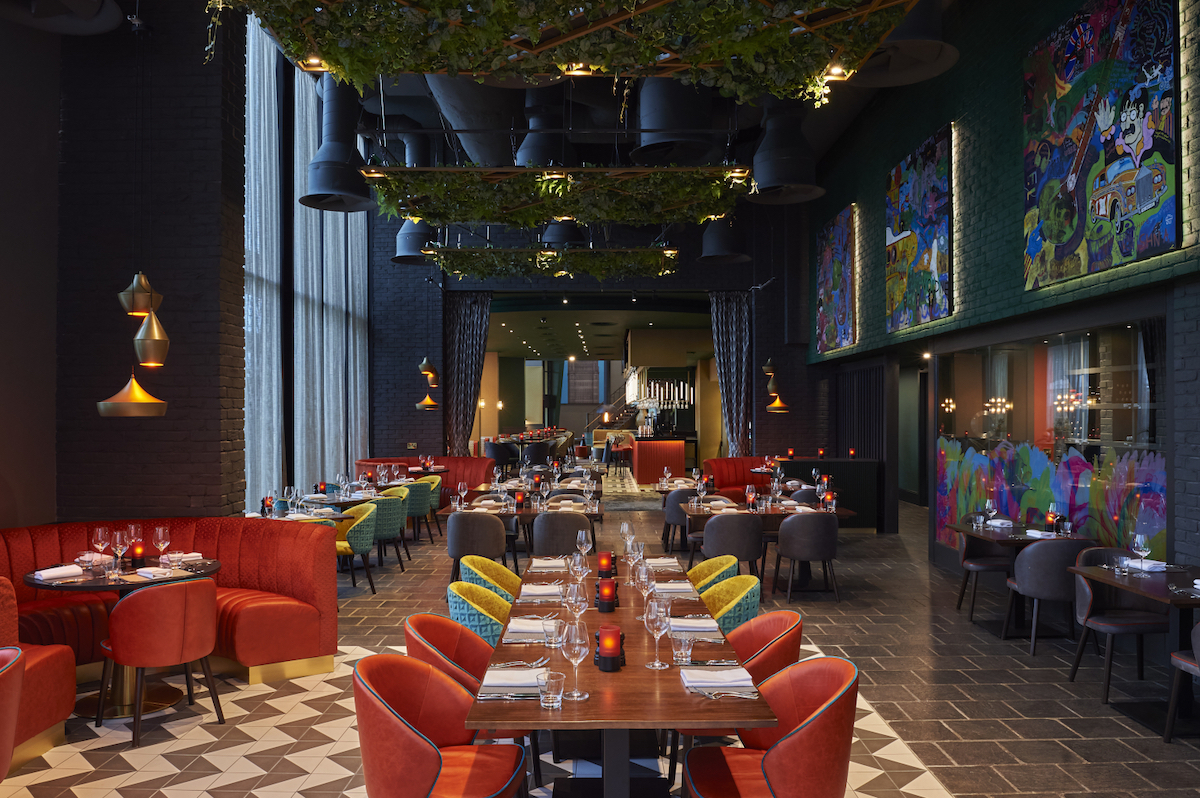 Lavish and colourful design scheme inside Malmaison Liverpool restaurant