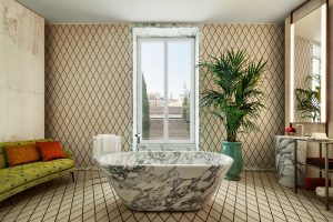 marble bath with view over Rome