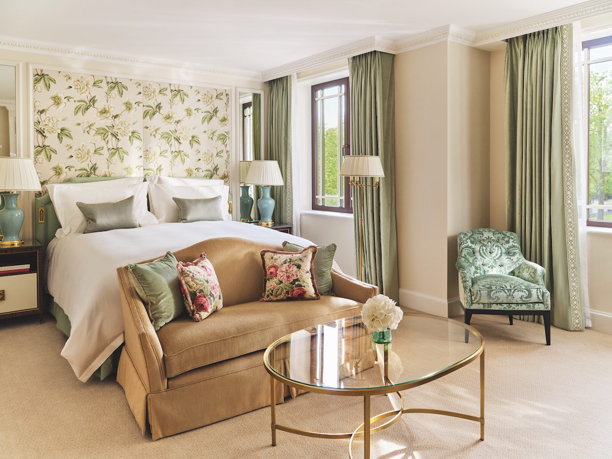 A light and airy designed room inside The Dorchester, which references Hyde Park