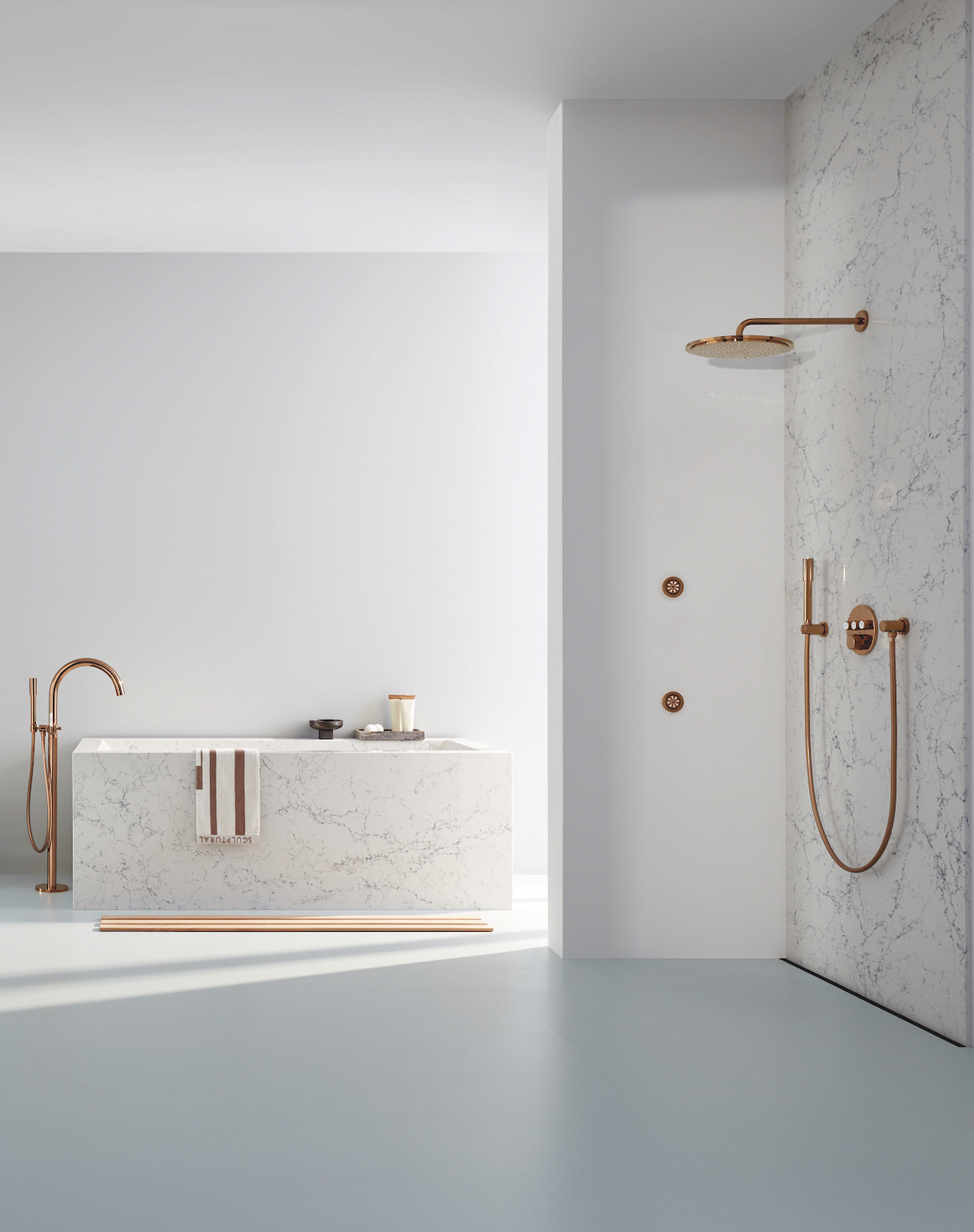 A modern minimalist shower and bath