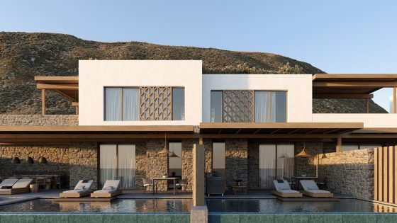 new suites at BILL & COO built against the hills on Mykonos with private terrace and pool