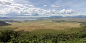 landscape view of Ngorongoro from the hotel location looking across the plains of Tanzania