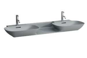 detail product image of LAUFEN Ino double basin in grey on white background