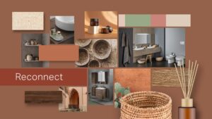 earthy colours and natural textures on the Reconnect moodboard