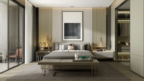 A modern and clean hotel suite