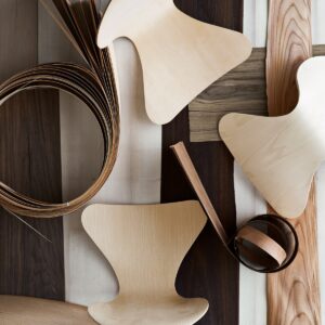 collage of wooden elements to make up a Fritz Hansen design chair