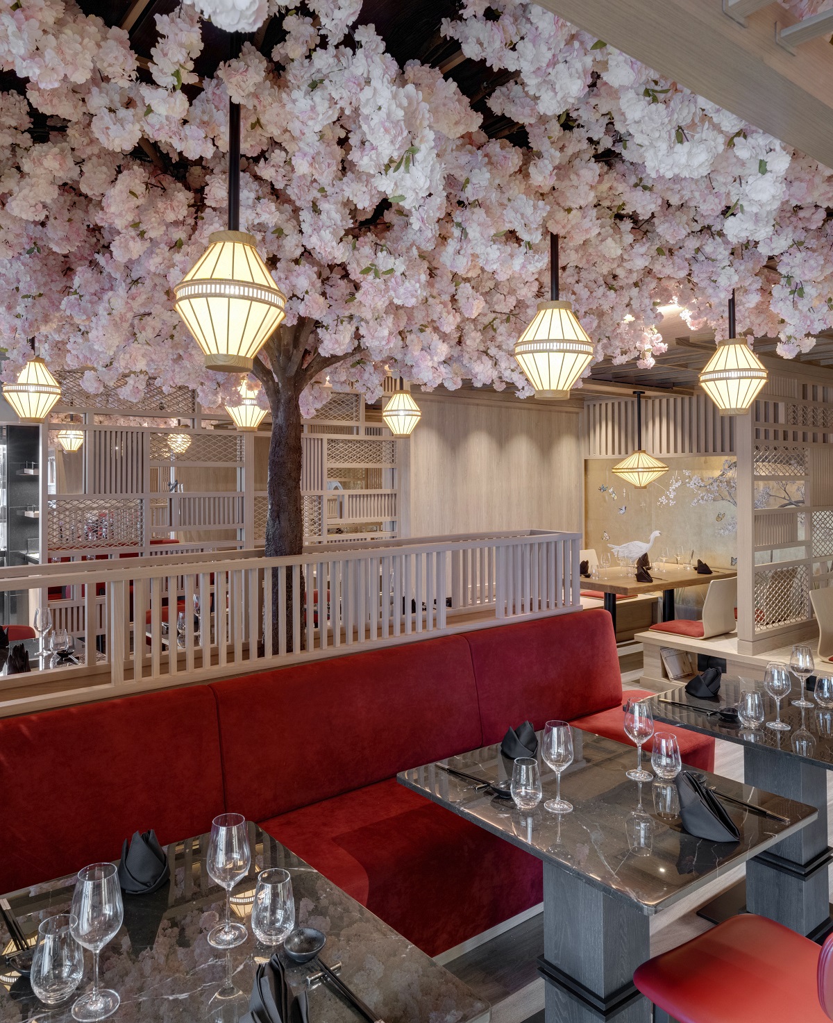 A Japanese-inspired interior scheme in restaurant on cruise ship