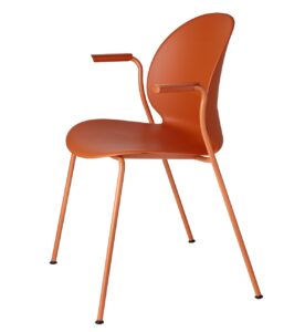 orange N02 chair in profile on white background by Fritz Hansen
