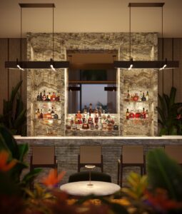 marble clad backlit bar in the Perigon Miami FiftyThree designed by Tara Bernherd
