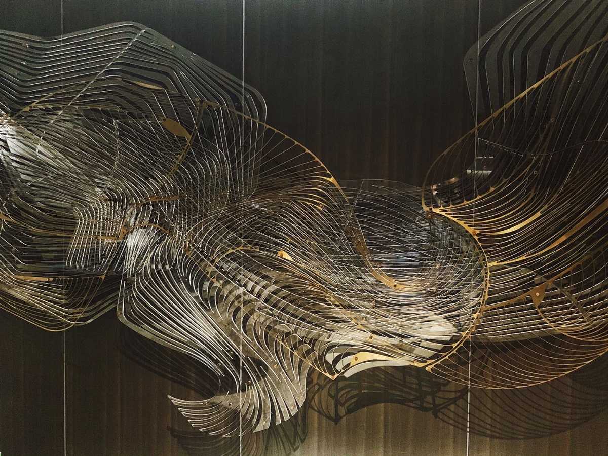 A conceptional flowing sculpture made from metal