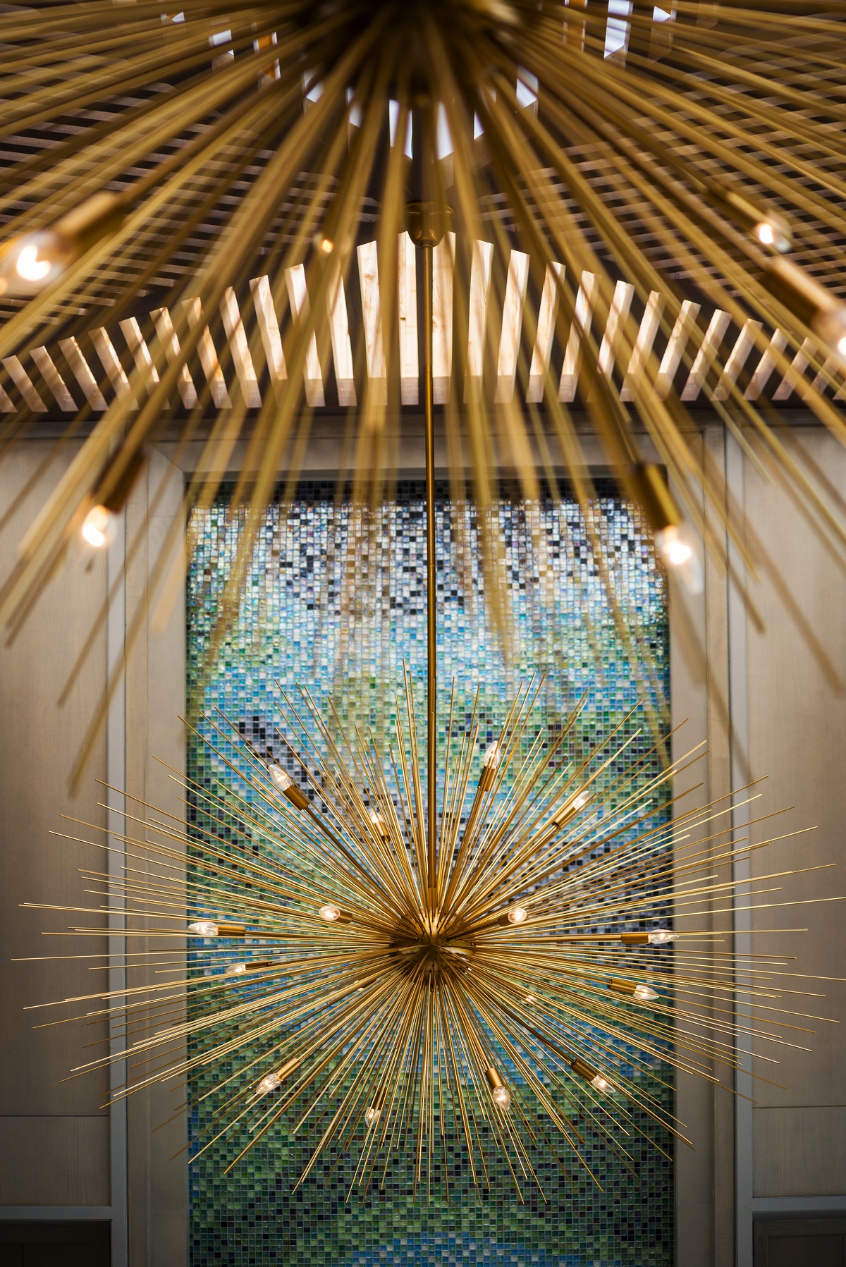 detail of a bespoke light inspired by the shape and spikes of a sea urchin