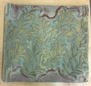 original woodblock used for printing William Morris designed fabric inspired by foliage