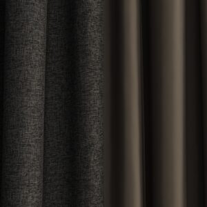 detail of Esme blackout fabrics in charcoal and brown from Sekers Fabrics