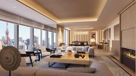 render of proposed guestroom and suite in Janu Tokyo