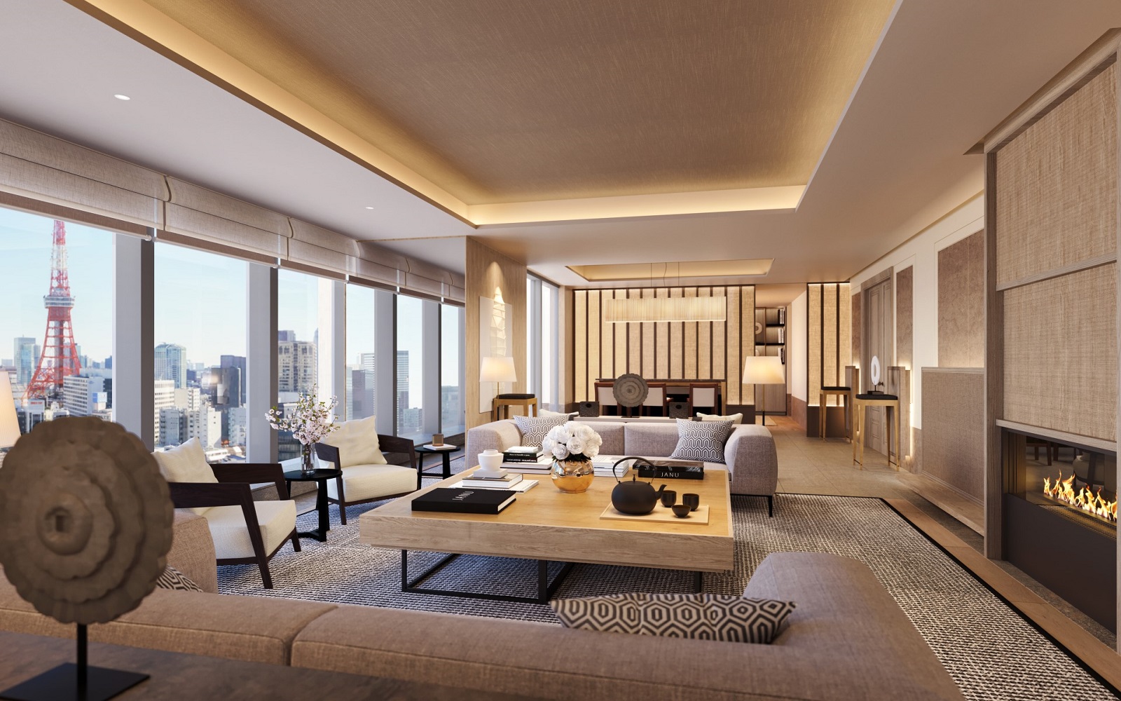 render of proposed guestroom and suite in Janu Tokyo
