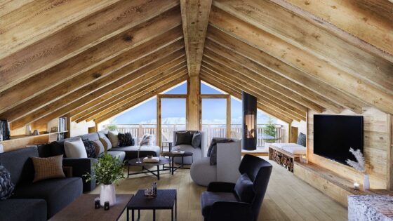 Render of luxury chalet living area in Meribel - Purple Ski