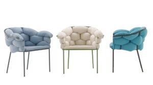 the serpentine chair from Ligne Roset in blue, grey and cream colourways