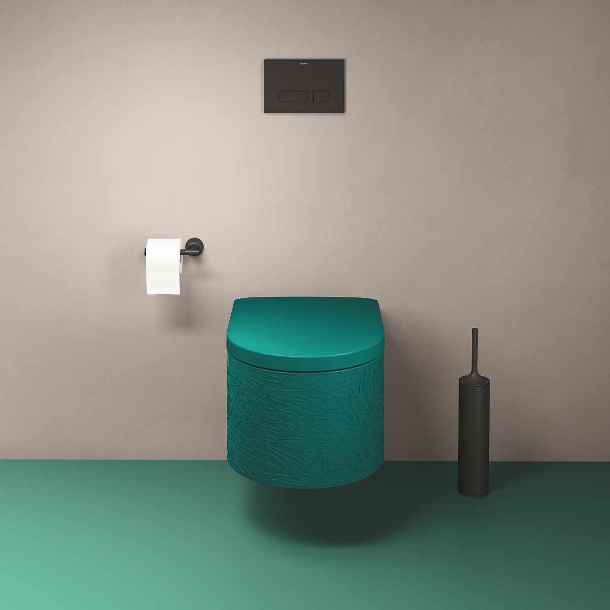 forest green wall hung Millio by Bullo toilet in matt colour to match other designs by Duravit