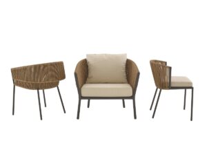 silhouette in three angles of the chair from the LAPEL collection of outdoor furniture