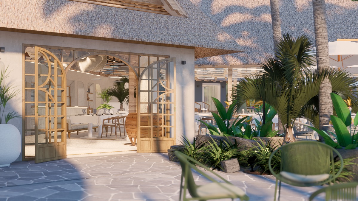Render of a restaurant at hotel in Mauritius