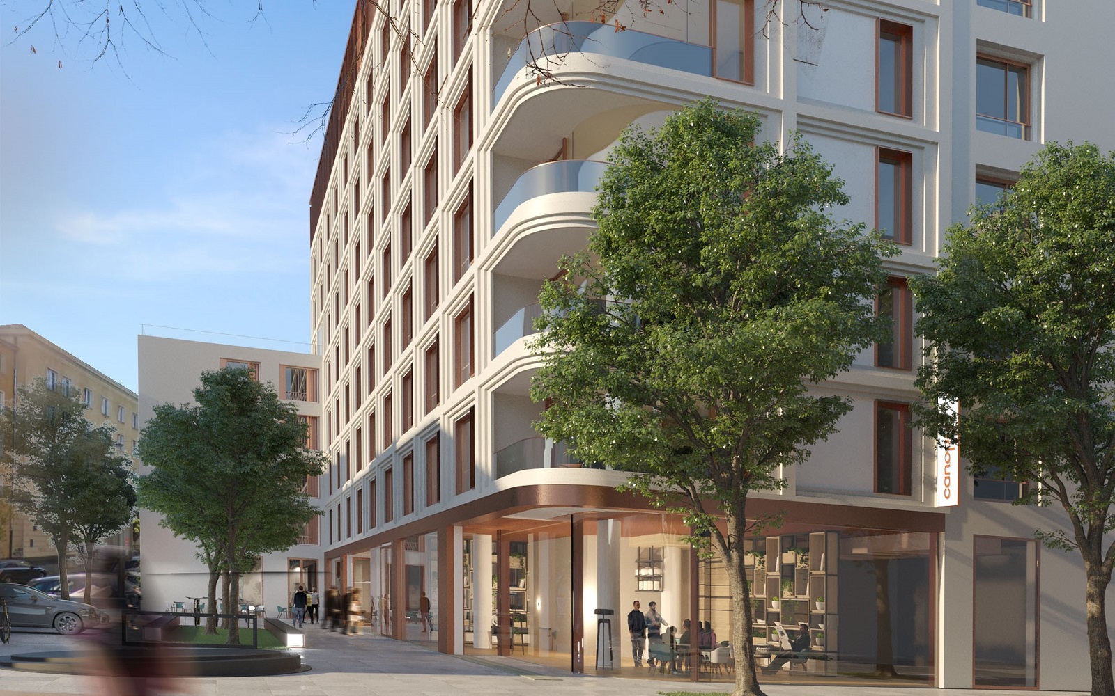 rendering of facade from street level of Canopy by Hilton Warsaw