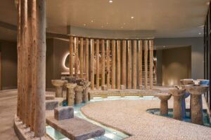 zen inspired design in natural timber in the sole therapy room at Elveden Forest Aqua Sana